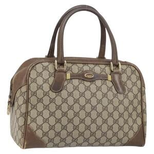GUCCI GG Supreme Boston Bag PVC Beige Gold Auth 156838